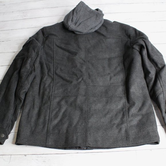 Levi's Men's Wool Military Jacket Size M Charcoal Gray Hooded Quilted - Picture 6 of 7